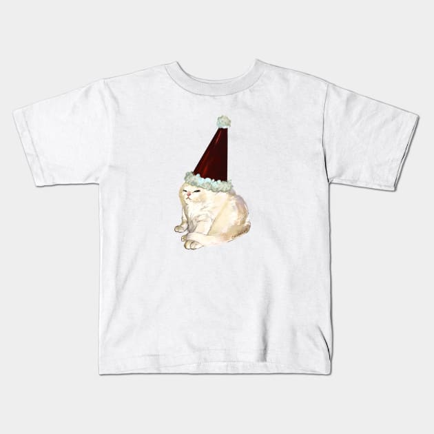 Santa Hat Meme Cat Kids T-Shirt by Catwheezie